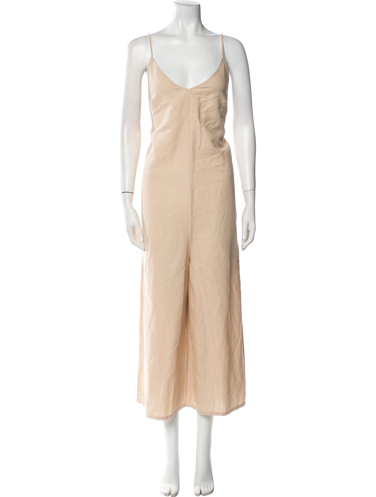 LACAUSA Linen Plunge Neckline Jumpsuit