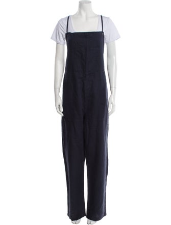 LACAUSA Linen Square Neckline Jumpsuit