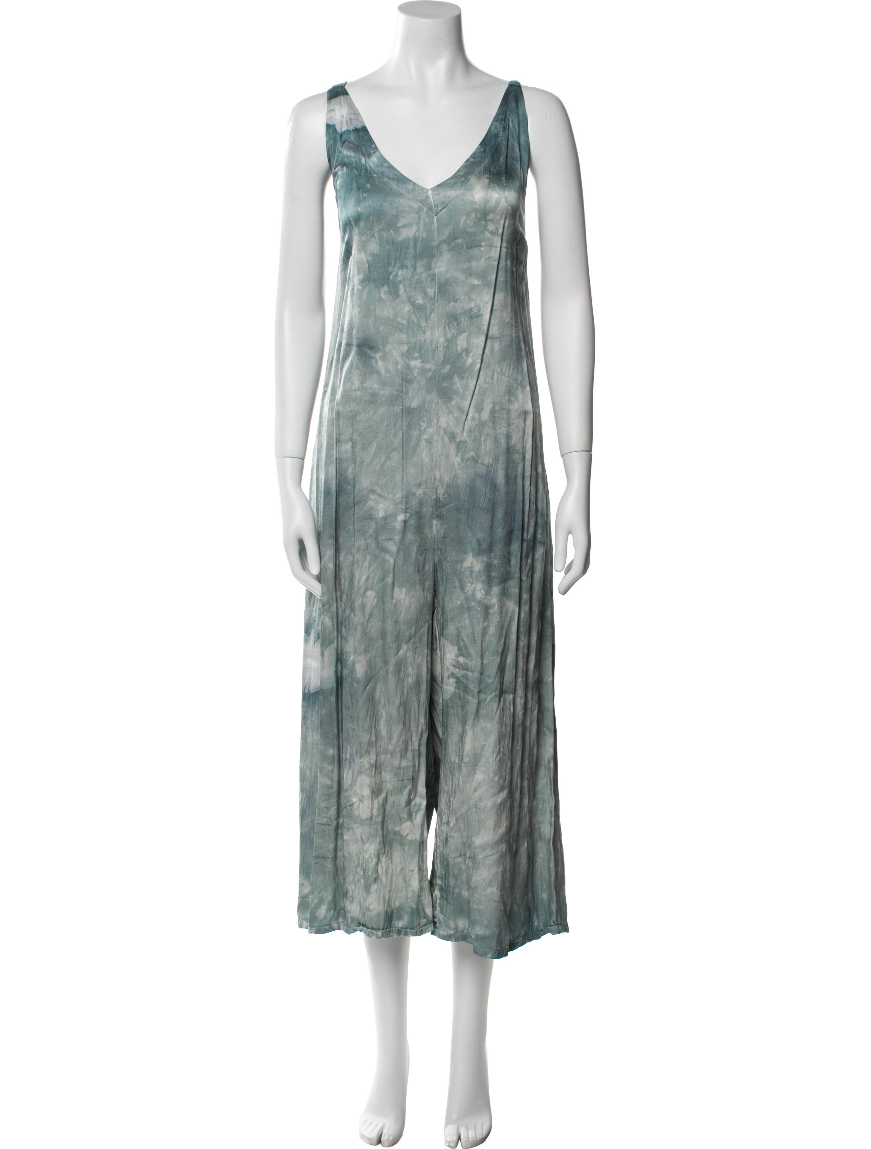 LACAUSA Tie-Dye Print V-Neck Jumpsuit