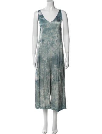 LACAUSA Tie-Dye Print V-Neck Jumpsuit