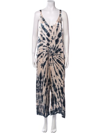 LACAUSA Tie-Dye Print Plunge Neckline Jumpsuit