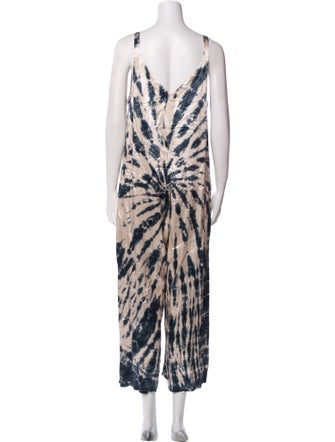 LACAUSA Tie-Dye Print Plunge Neckline Jumpsuit