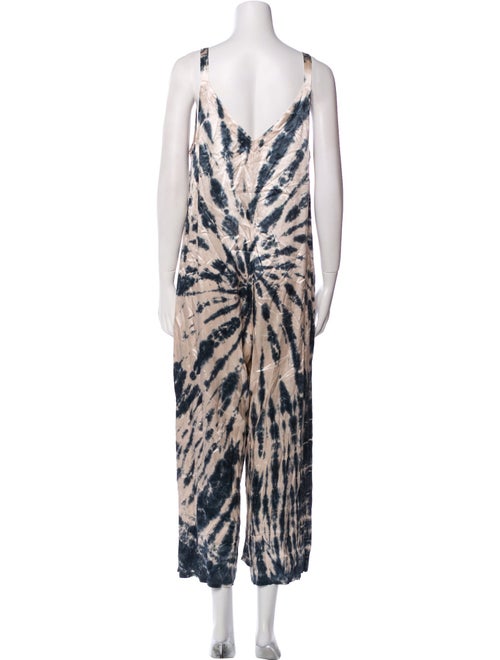 LACAUSA Tie-Dye Print Plunge Neckline Jumpsuit