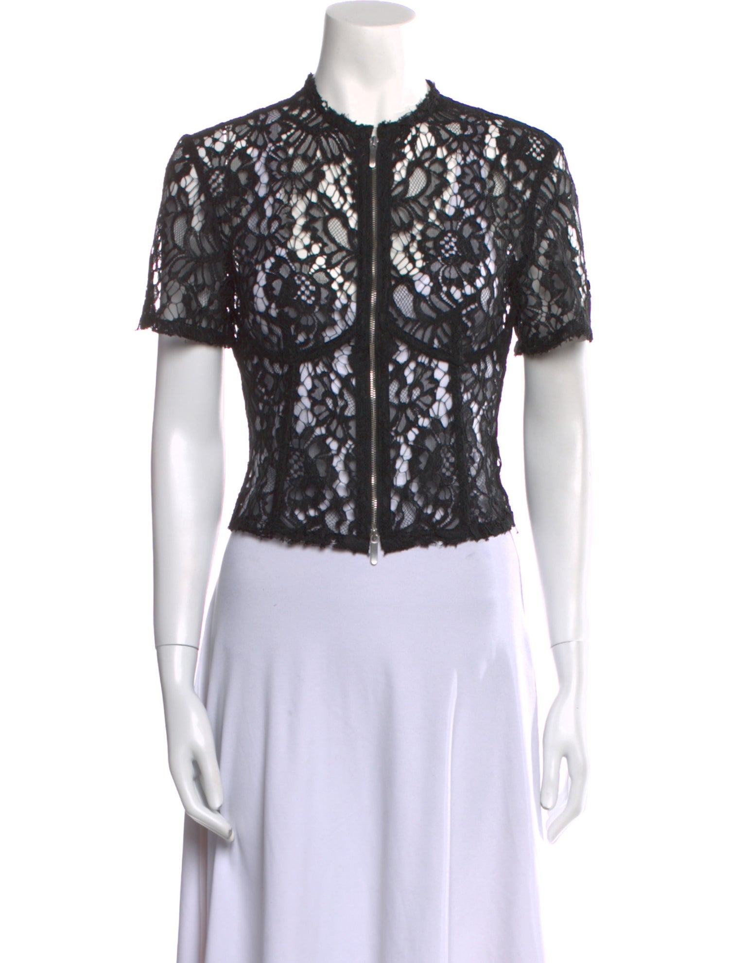 Lado Bokuchava Lace Pattern Mock Neck Crop Top