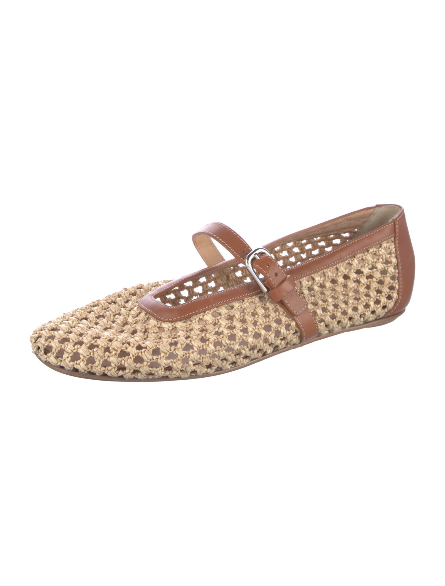 Labucq Raffia Leather Trim Embellishment Mary Jane Flats