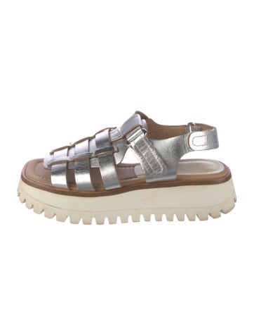 Pre-owned Labucq Leather Sandals In Metallic/silver