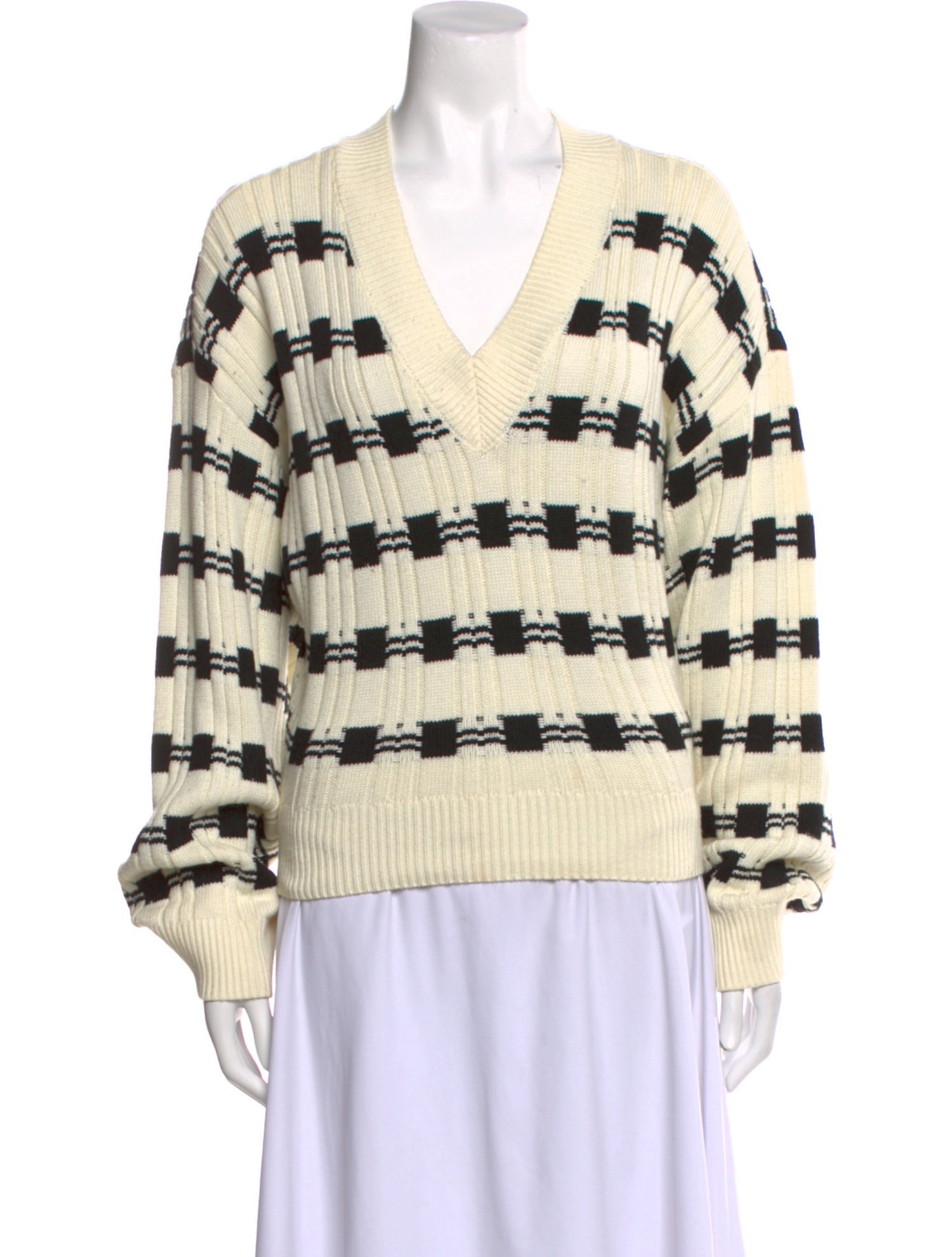 L'Academie Striped V-Neck Sweater