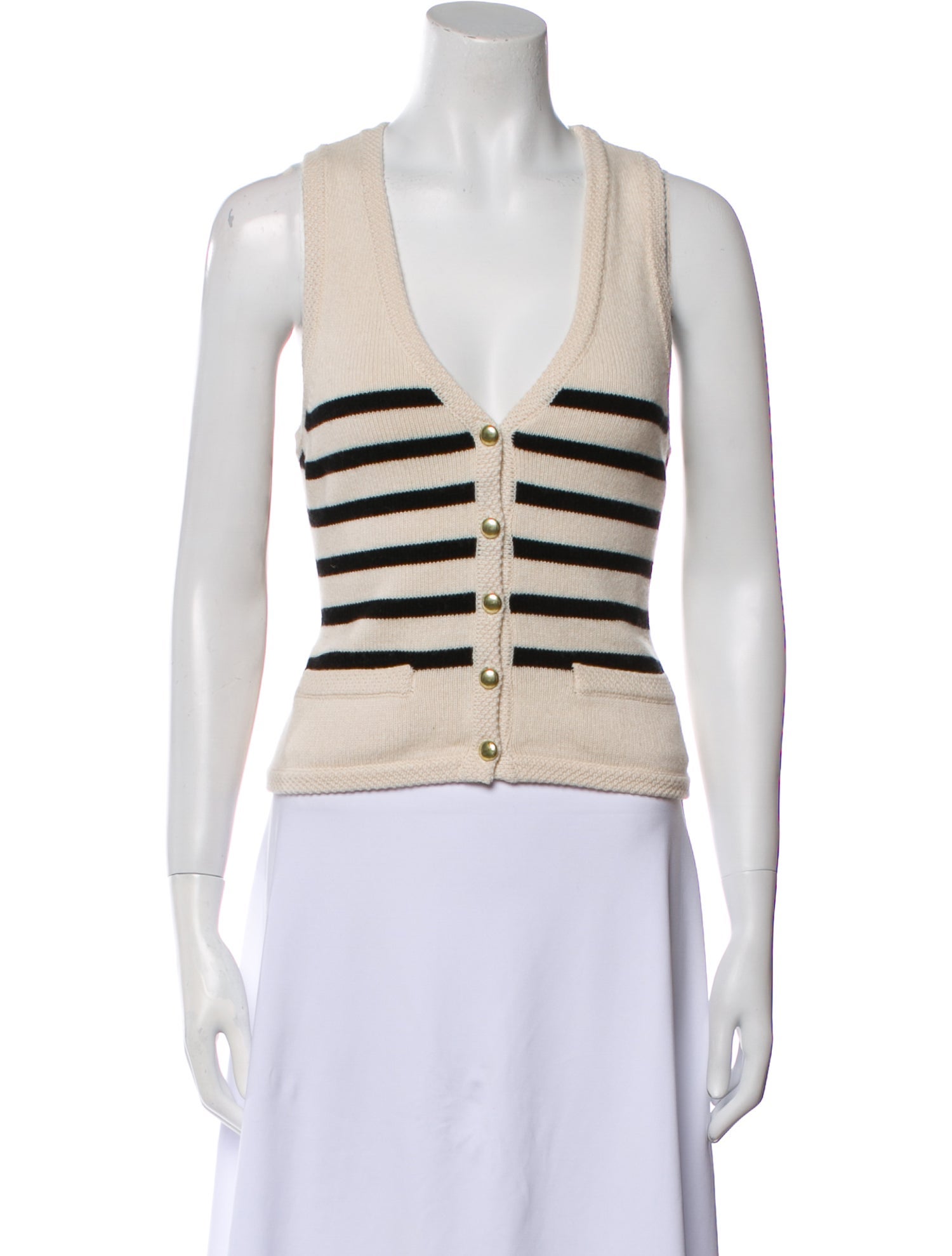 L'Academie Striped V-Neck Sweater