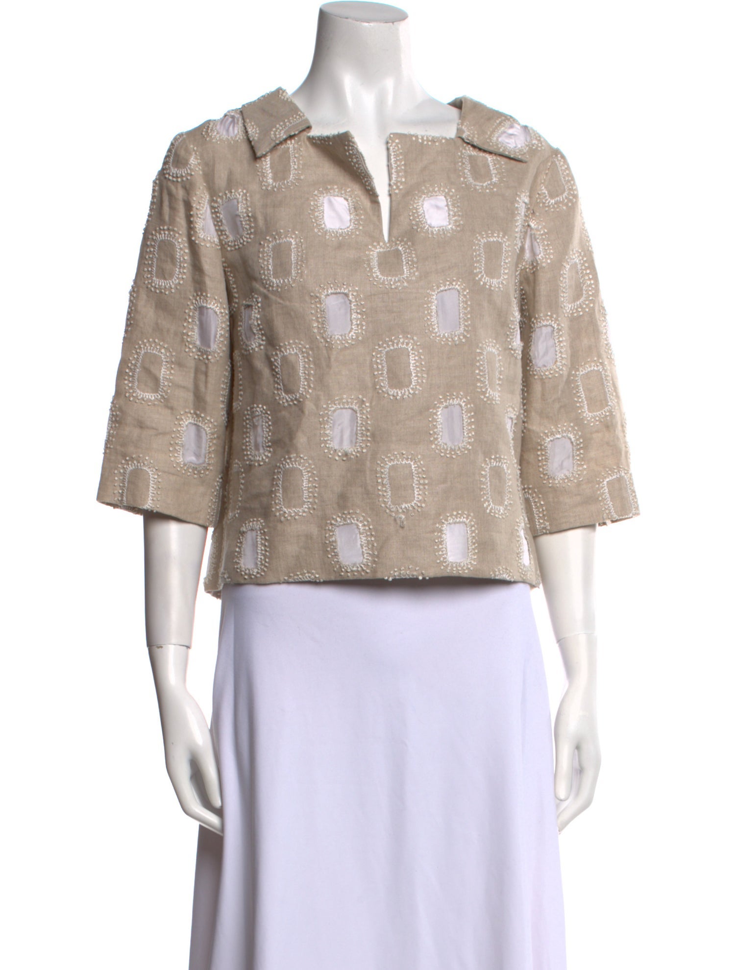 lee anderson couture Printed Three-Quarter Sleeve Crop Top