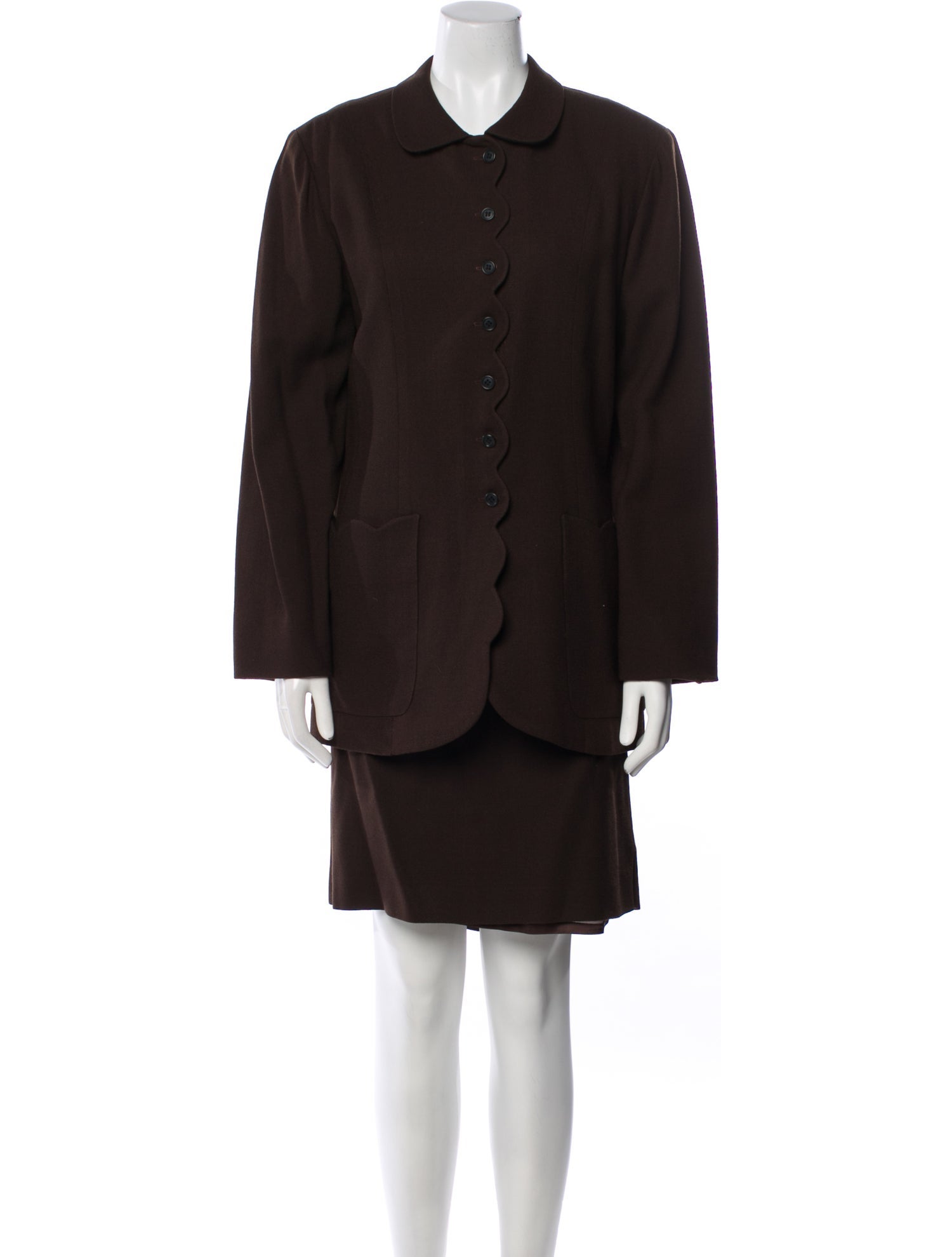 lee anderson couture Wool Ruffle Embellishment Skirt Suit