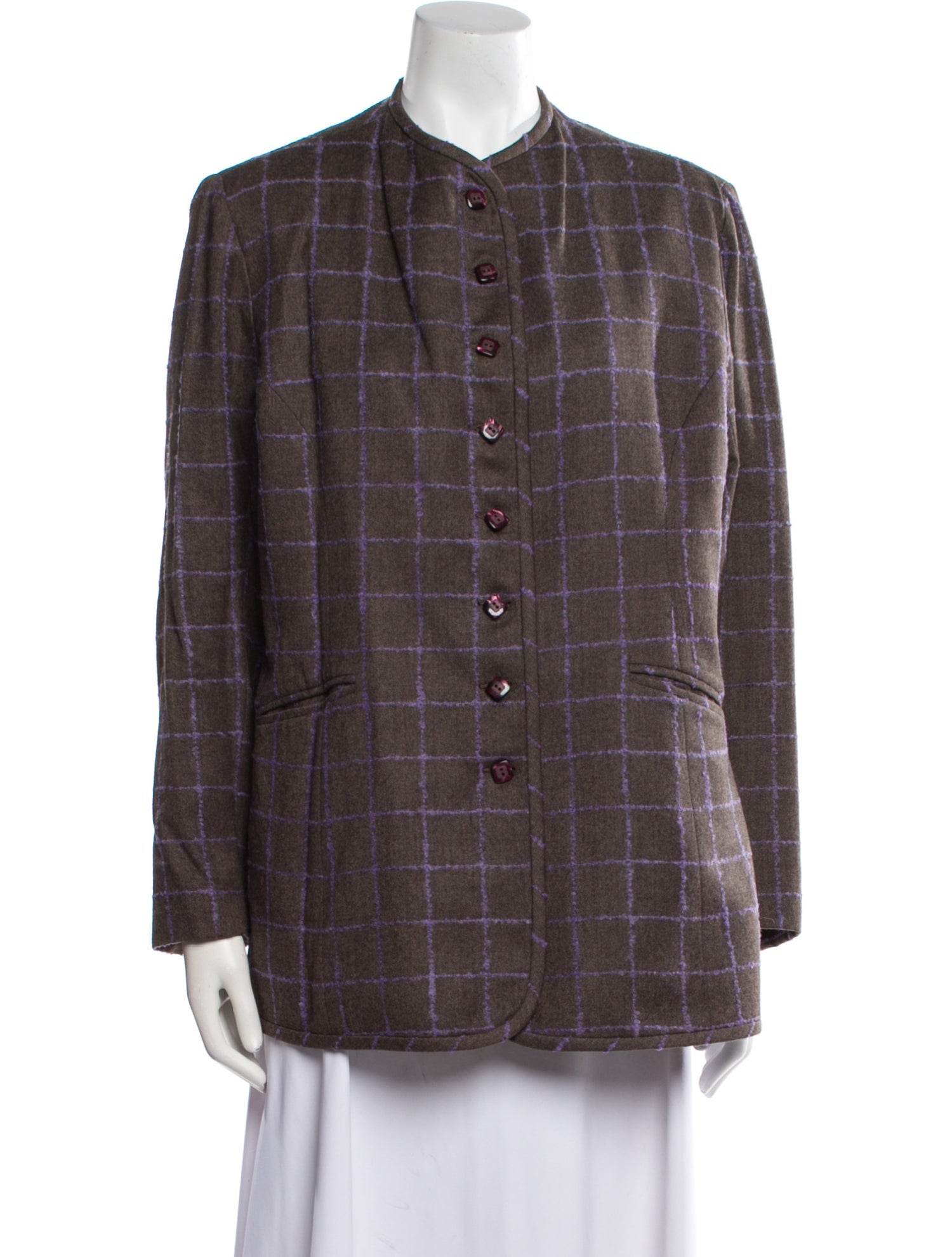 lee anderson couture Wool Plaid Print Jacket