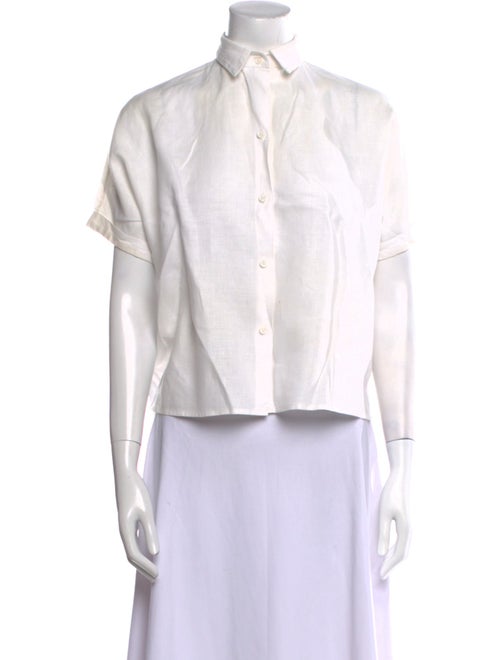 La Garçonne Moderne Linen Short Sleeve Button-Up Top