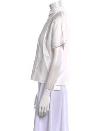 La Garçonne Moderne Linen Short Sleeve Button-Up Top