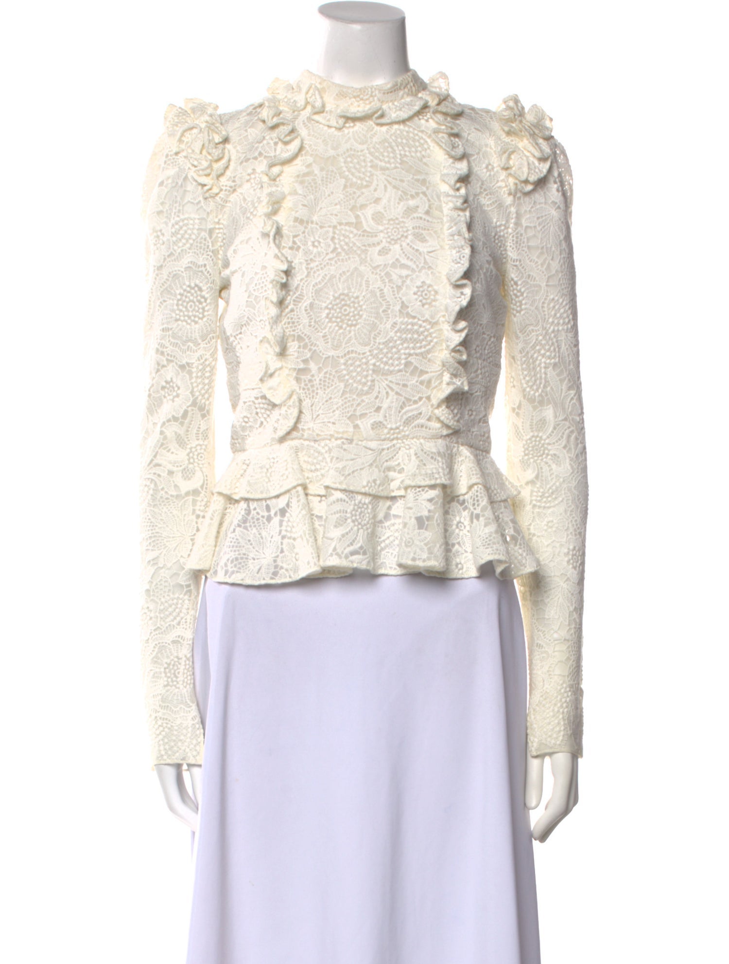 Laura Garcia Collection Lace Pattern Mock Neck Crop Top