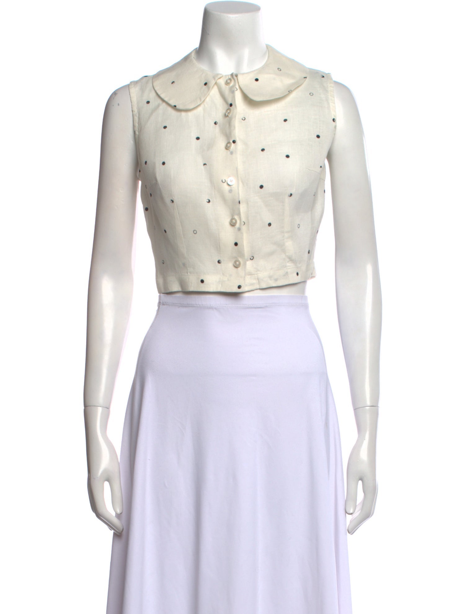 Laura Garcia Collection Linen Polka Dot Print Crop Top