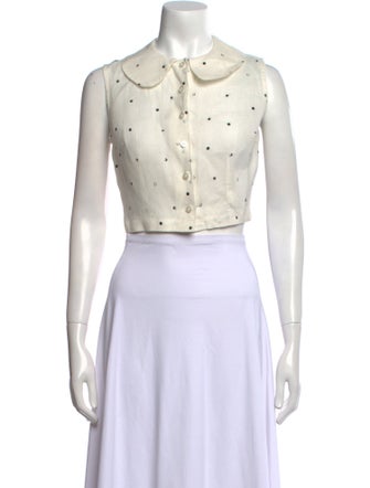 Laura Garcia Collection Linen Polka Dot Print Crop Top