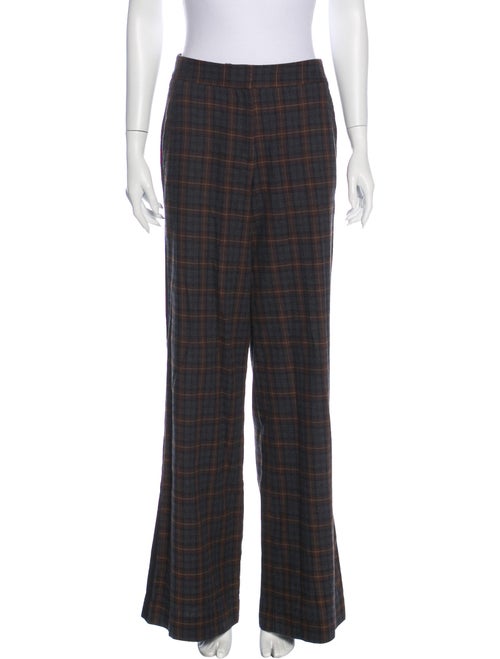La Ligne Plaid Print Wide Leg Pants Grey