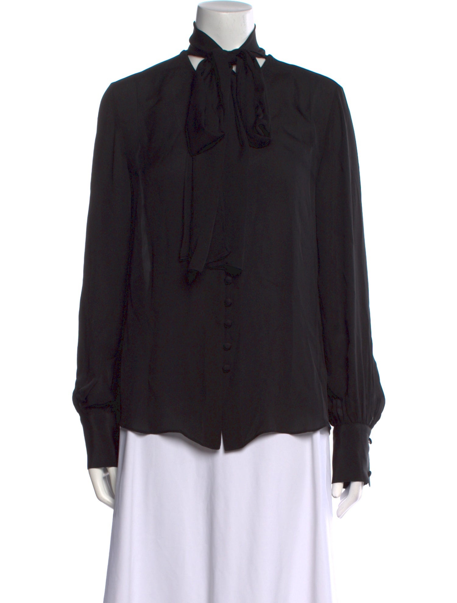 La Ligne Silk Mock Neck Button-Up Top