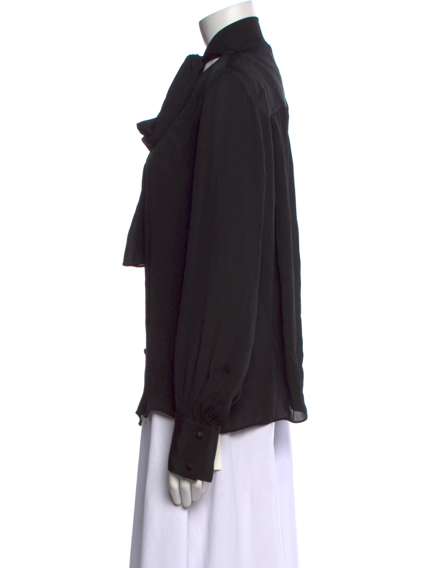 La Ligne Silk Mock Neck Button-Up Top