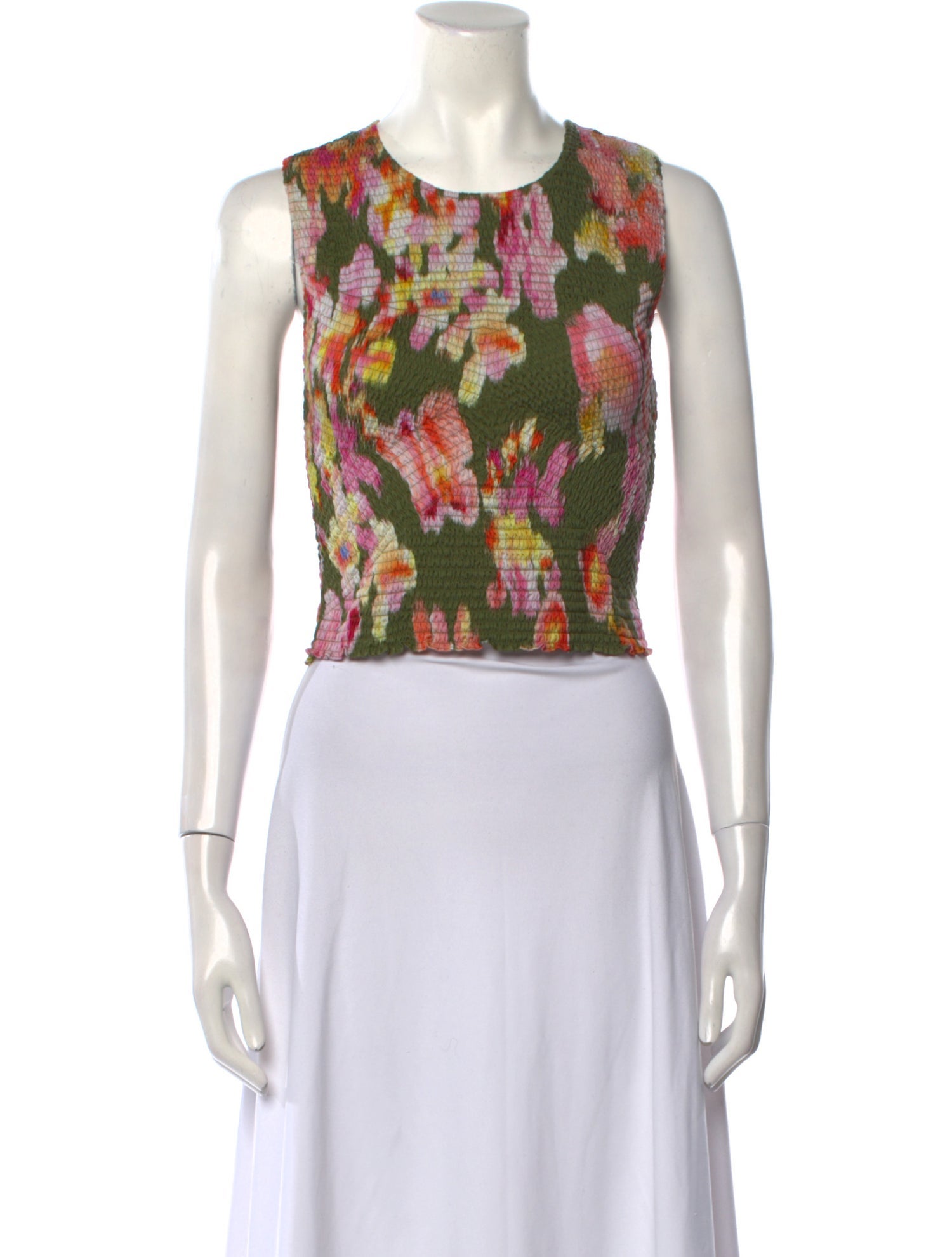 La Ligne Floral Print Crew Neck Crop Top