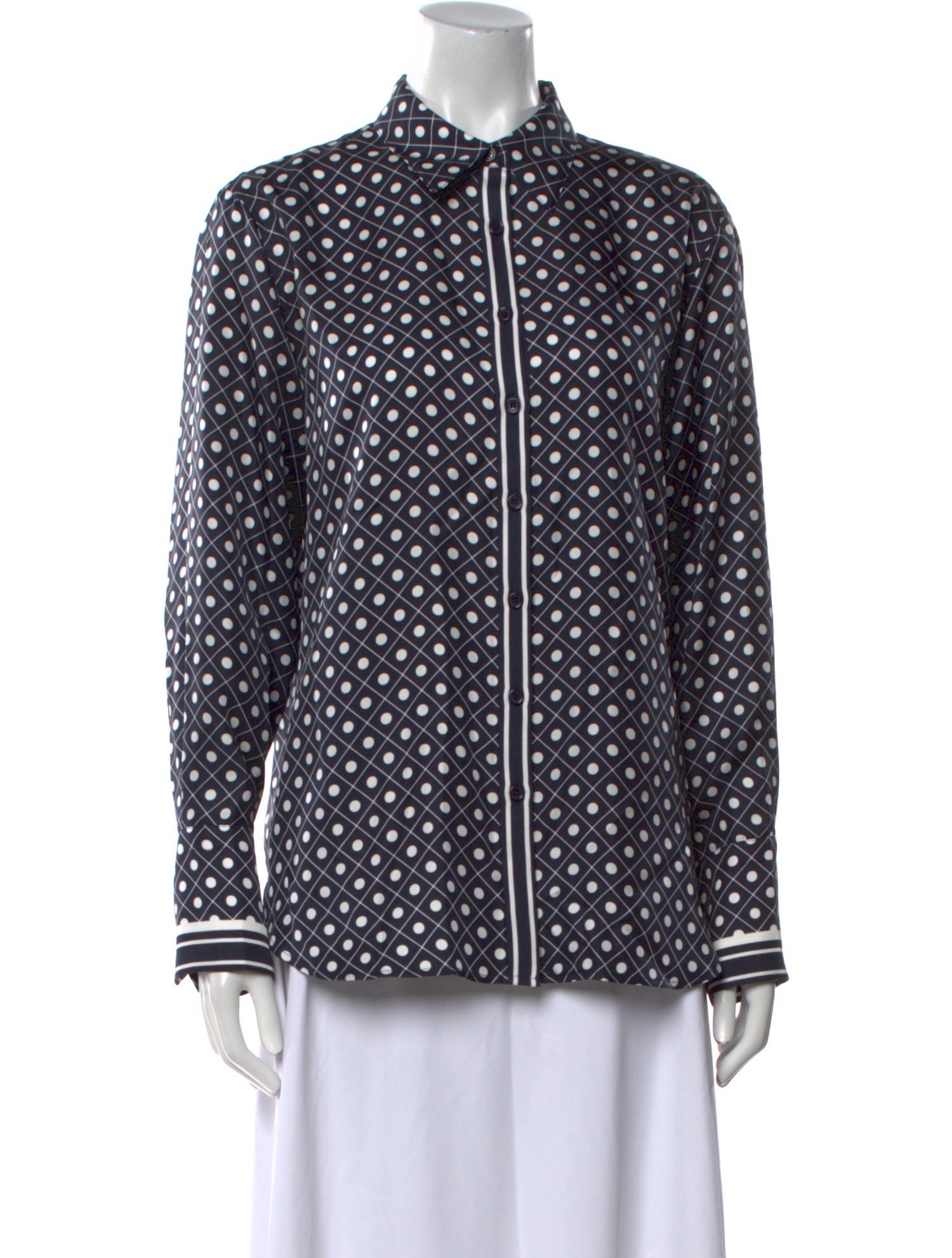 La Ligne Silk Polka Dot Print Button-Up Top
