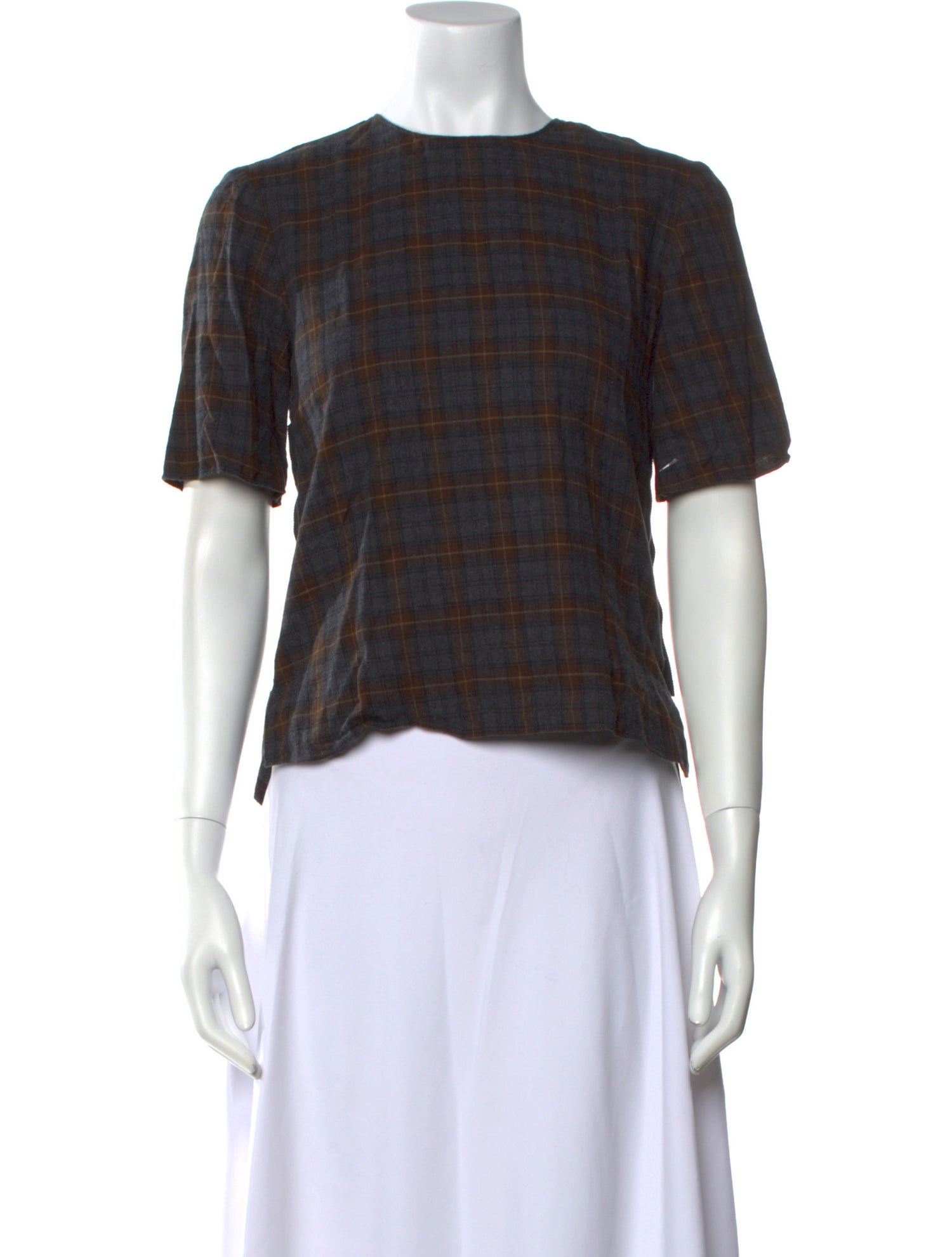 La Ligne Plaid Print Crew Neck Crop Top