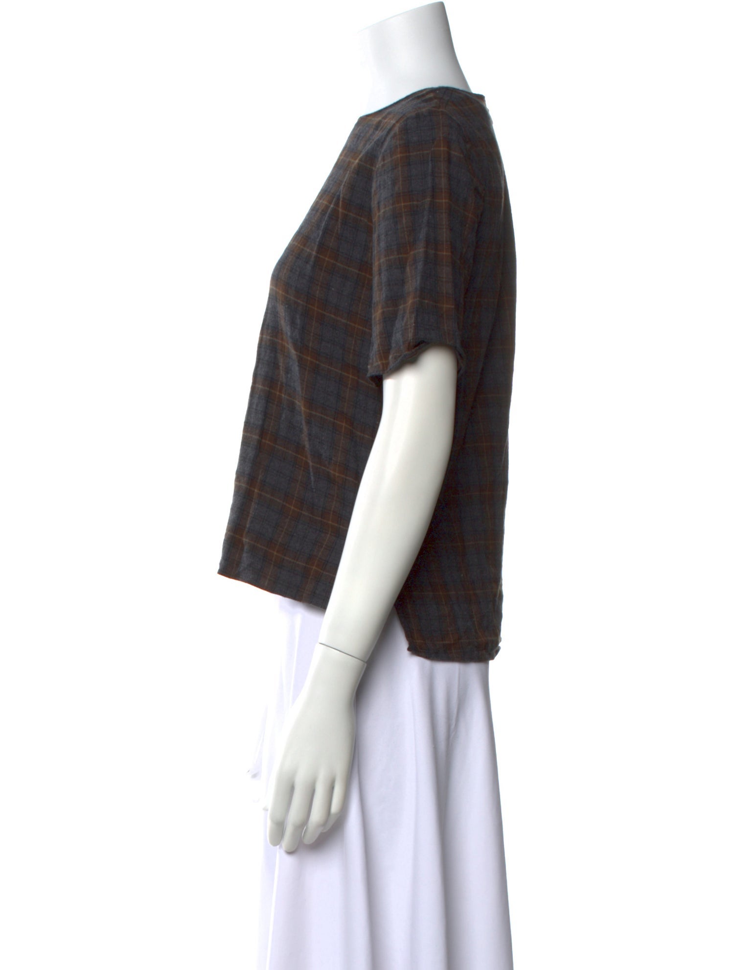 La Ligne Plaid Print Crew Neck Crop Top