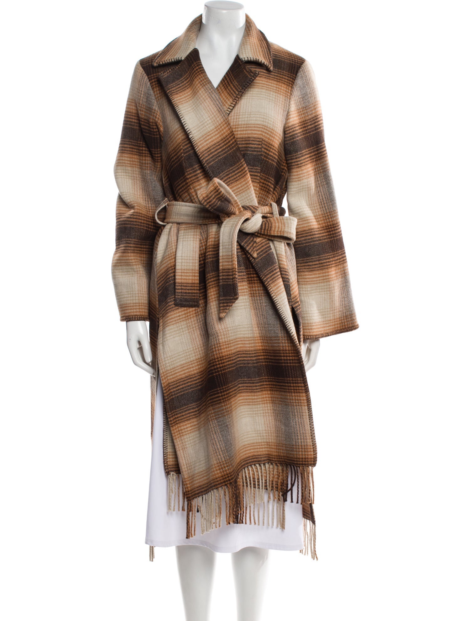 La Ligne Wool Plaid Print Trench Coat