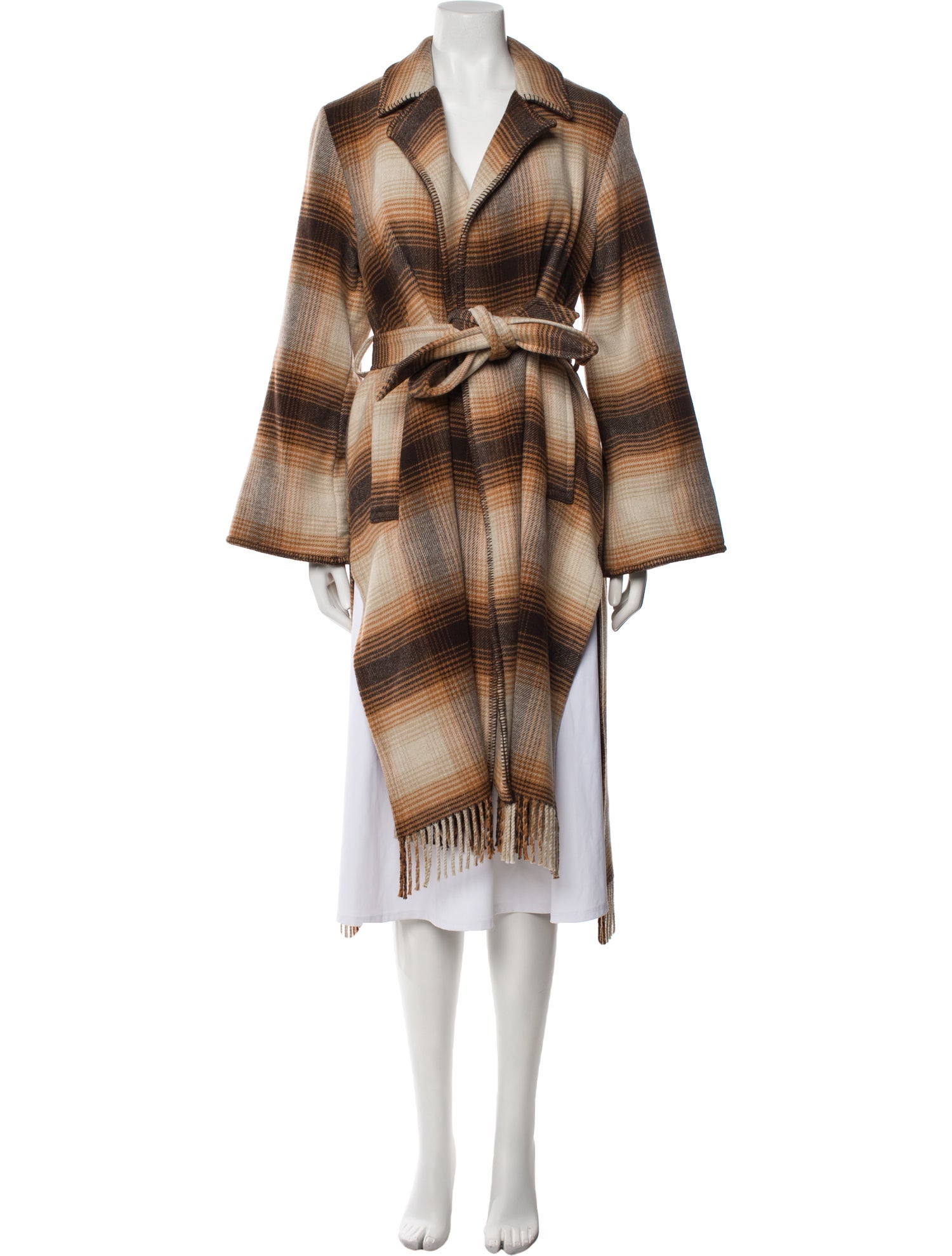 La Ligne Wool Plaid Print Coat