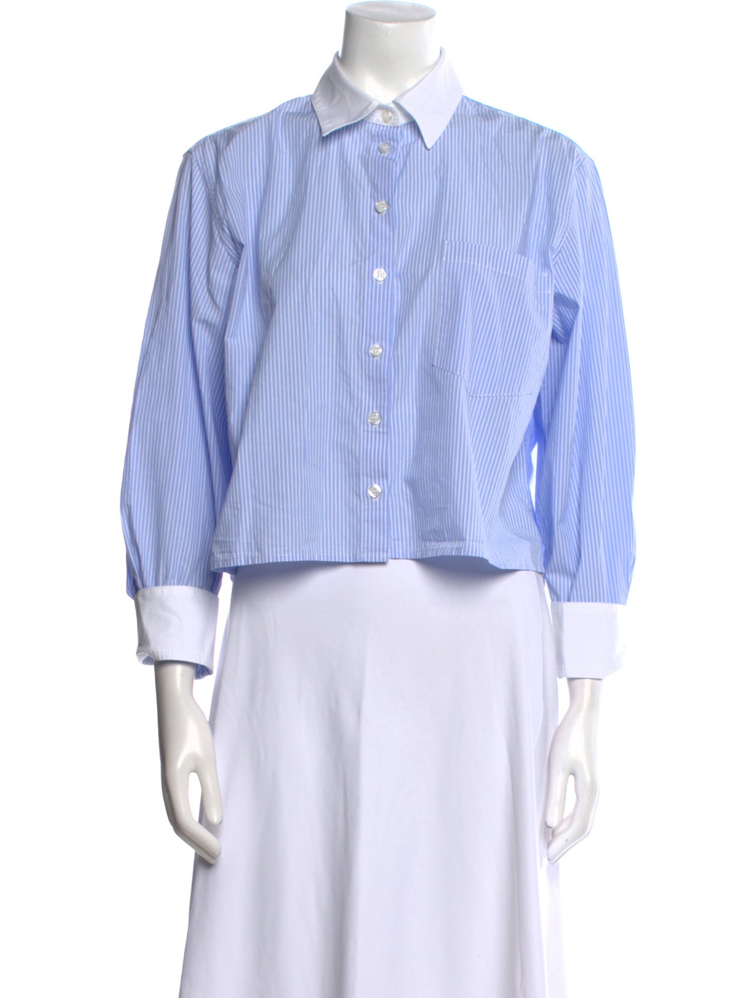 La Ligne Striped Three-Quarter Sleeve Button-Up Top