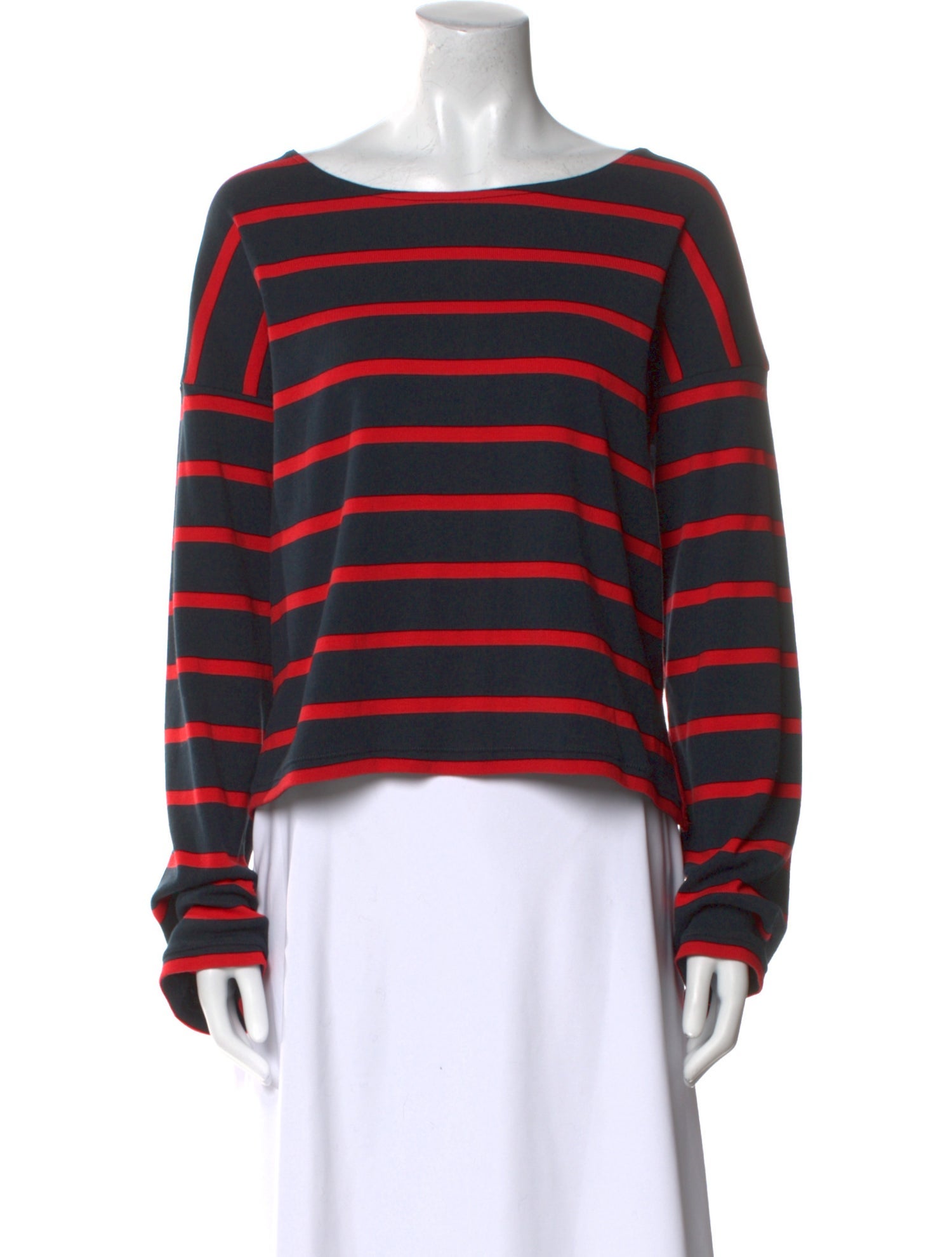 La Ligne Striped Bateau Neckline Crop Top
