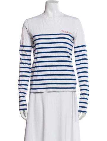 Pre-owned La Ligne Striped Crew Neck T-shirt In White