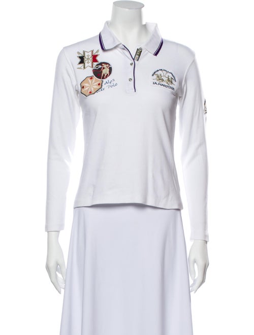 La Martina Printed Long Sleeve Polo White