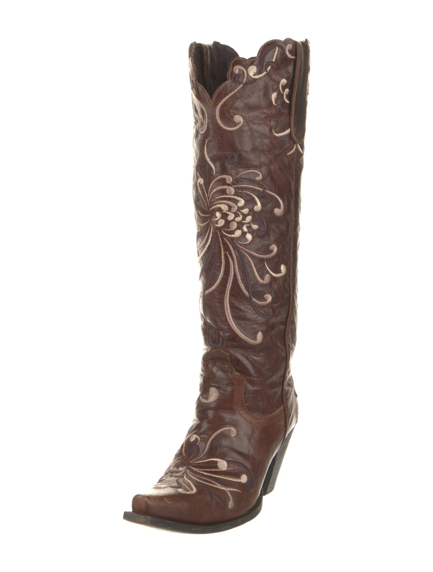 Lane Leather Floral Print Riding Boots
