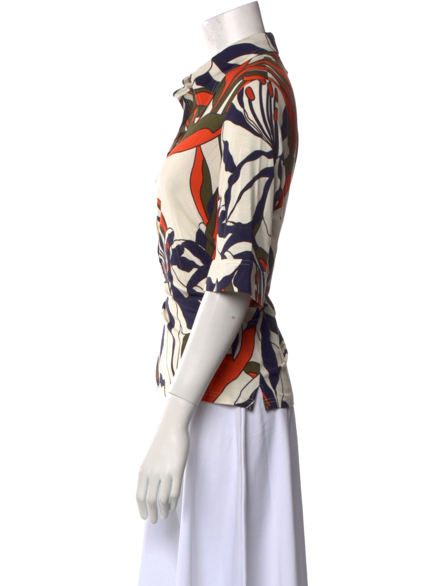 La Prestic Ouiston Silk Printed Button-Up Top