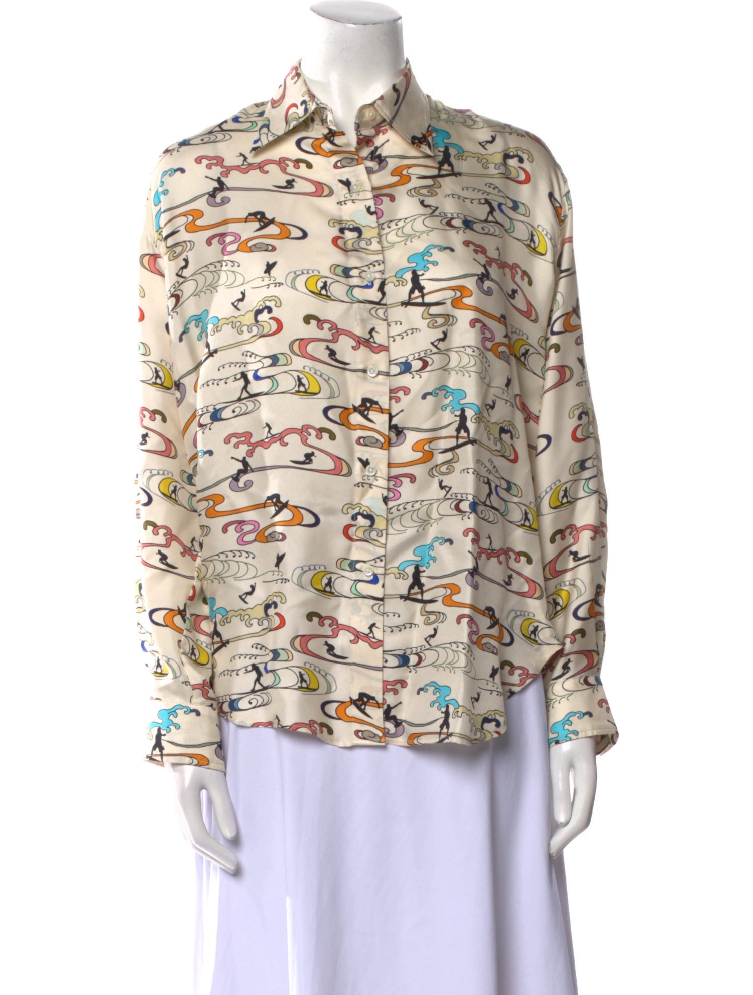La Prestic Ouiston Silk Printed Button-Up Top