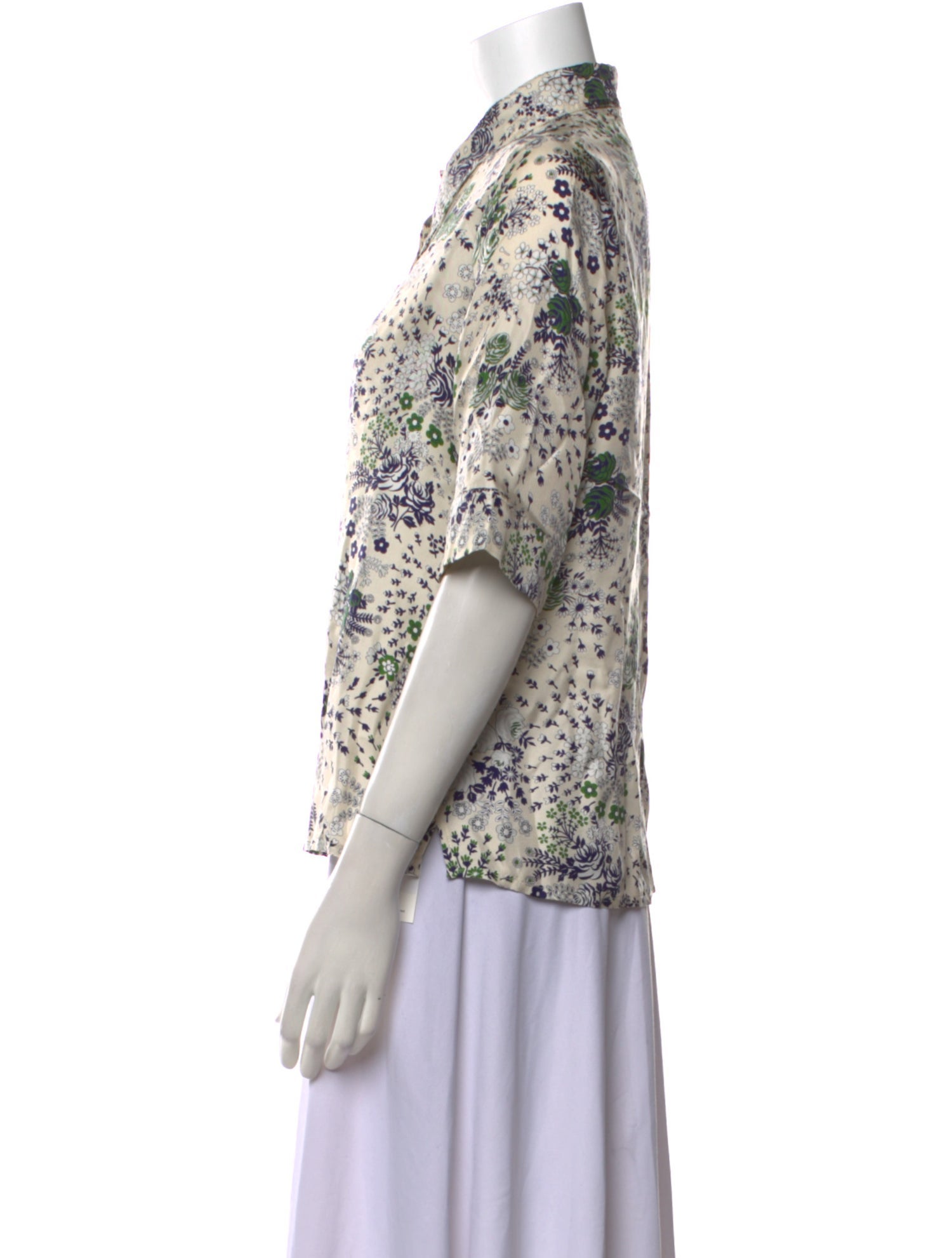 La Prestic Ouiston Silk Floral Print Button-Up Top