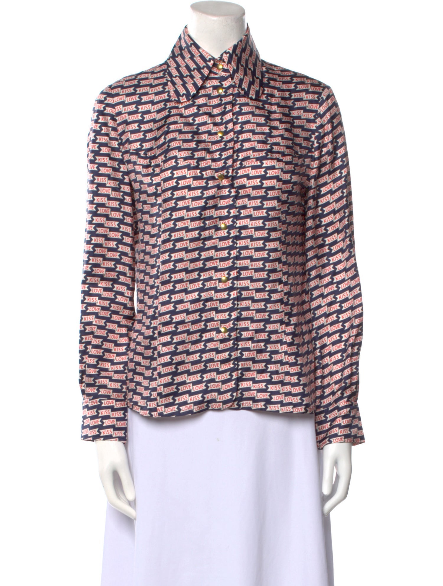 La Prestic Ouiston Silk Printed Button-Up Top