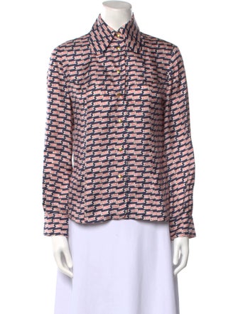 La Prestic Ouiston Silk Printed Button-Up Top
