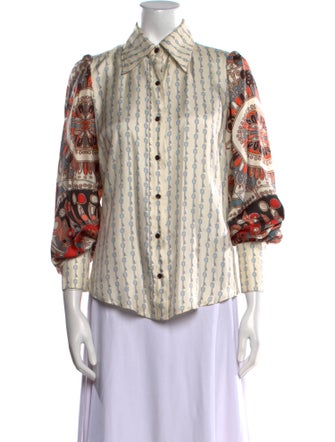 La Prestic Ouiston Silk Printed Button-Up Top
