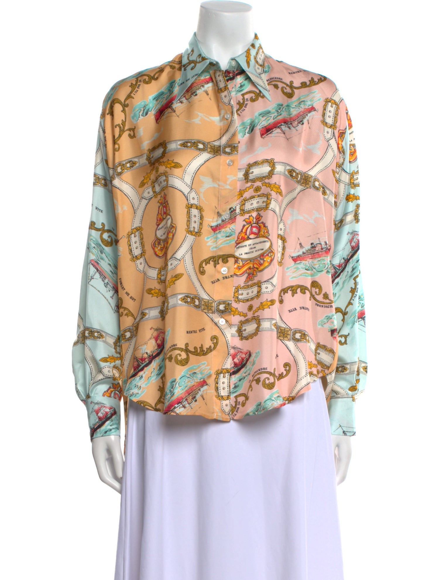 La Prestic Ouiston Silk Printed Button-Up Top w/ Tags