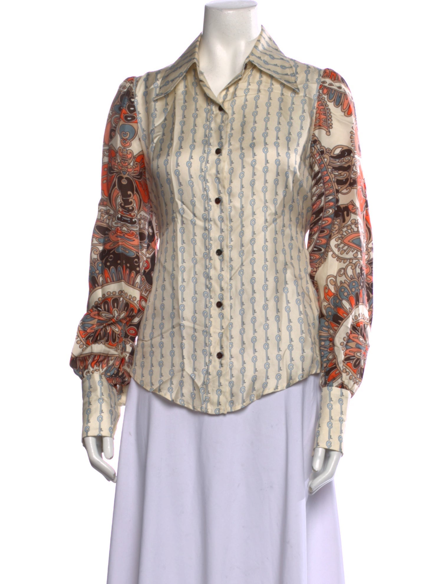 La Prestic Ouiston Silk Printed Button-Up Top