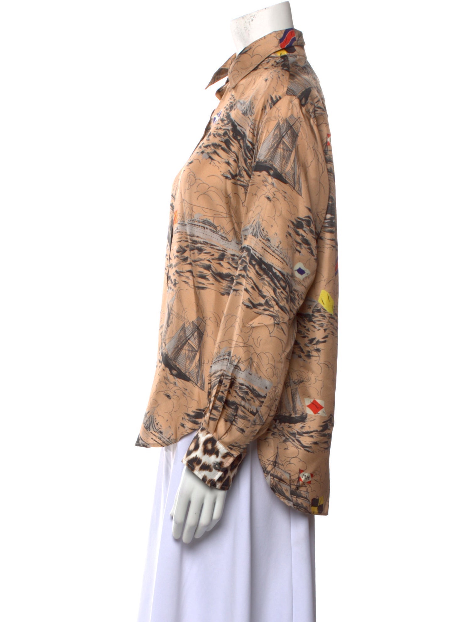 La Prestic Ouiston Silk Printed Button-Up Top