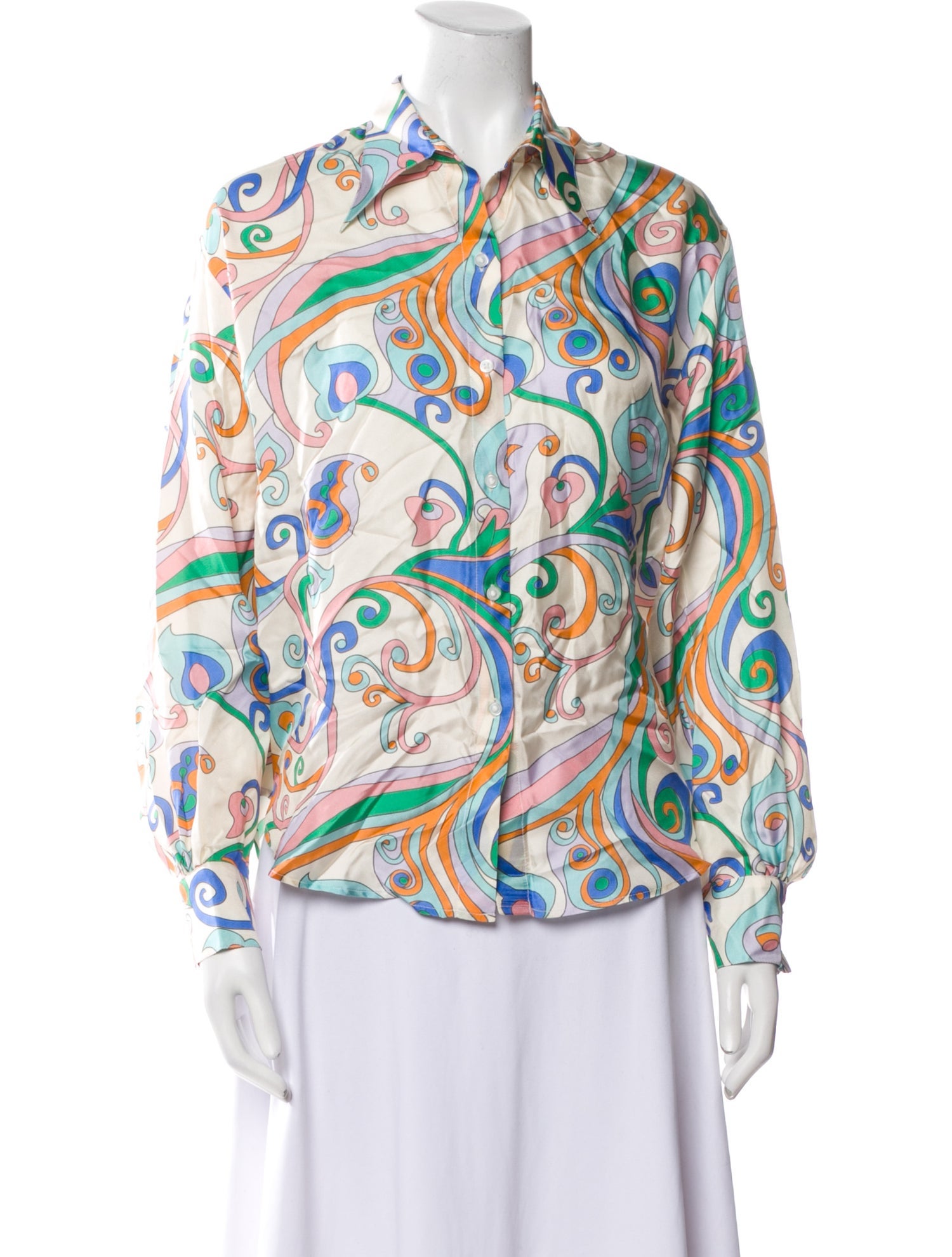 La Prestic Ouiston Silk Paisley Print Button-Up Top