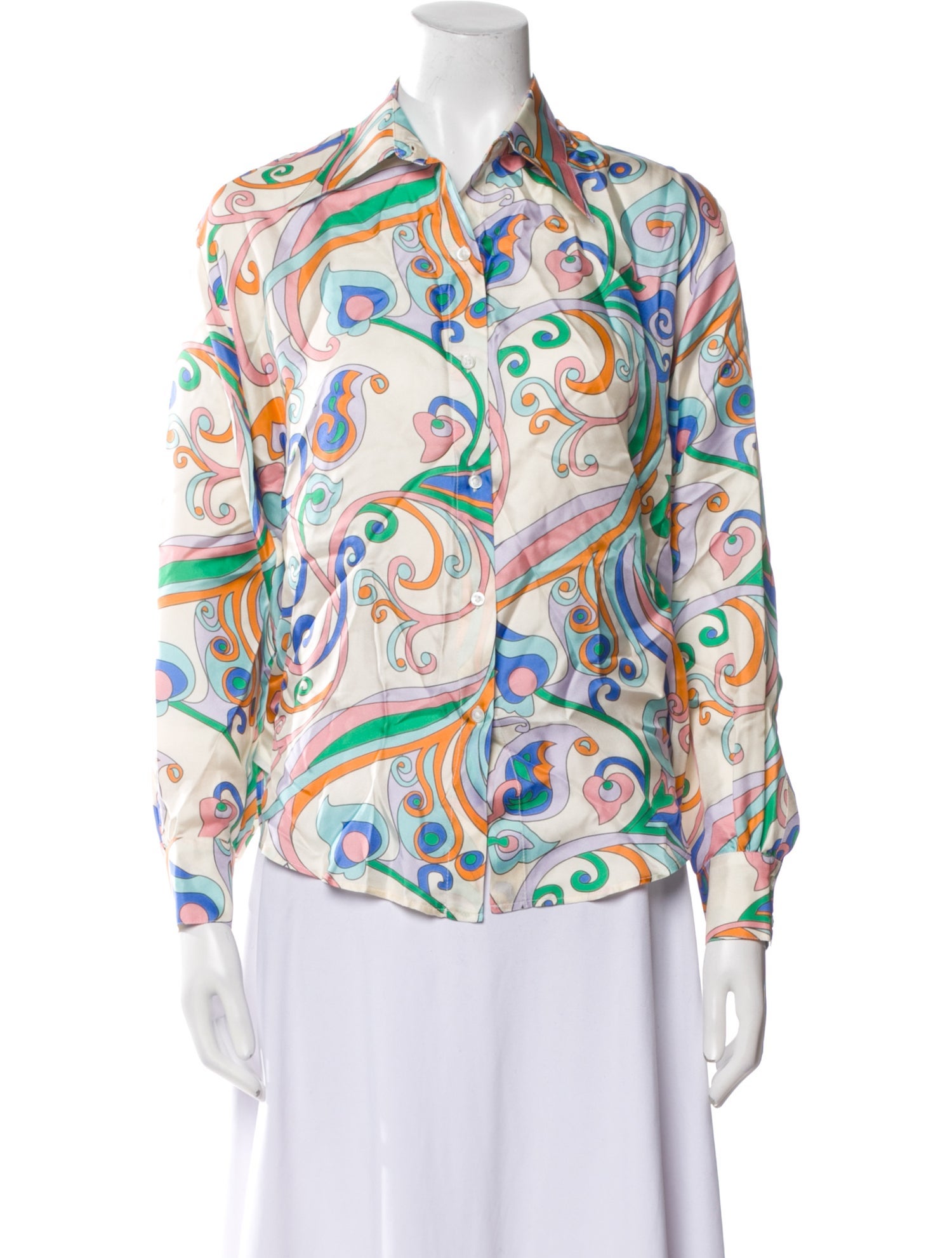 La Prestic Ouiston Silk Paisley Print Button-Up Top