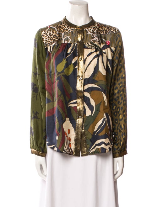 La Prestic Ouiston Silk Printed Button-Up Top