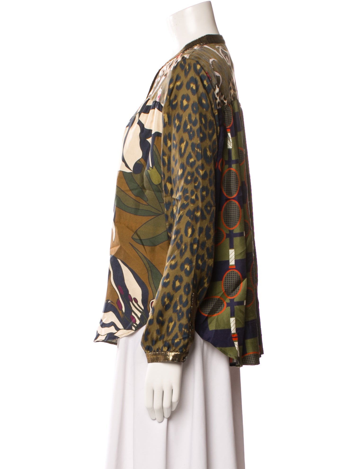 La Prestic Ouiston Silk Printed Button-Up Top