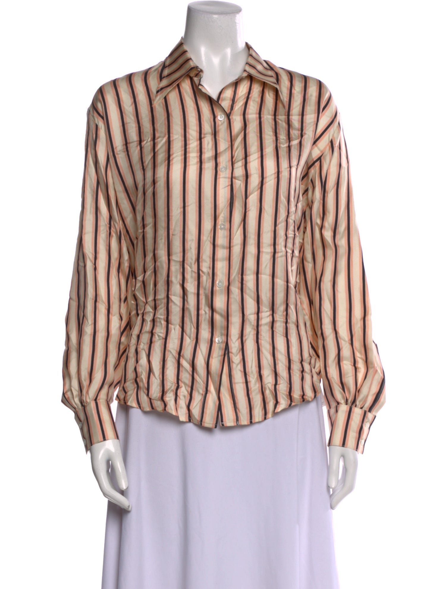 La Prestic Ouiston Silk Striped Button-Up Top