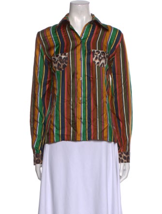 La Prestic Ouiston Silk Striped Button-Up Top