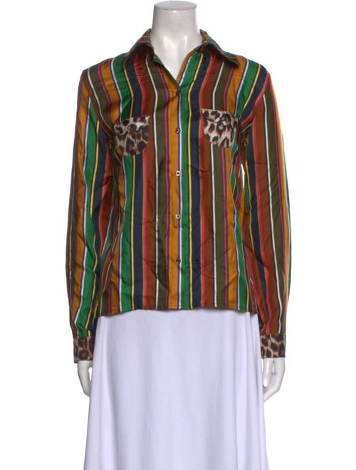 La Prestic Ouiston Silk Striped Button-Up Top